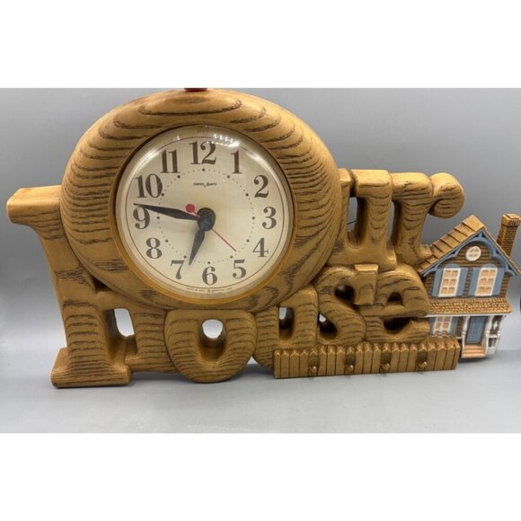Vtg Burwood Our Home Quartz Wall Clock Faux Wood Key Hooks House Design - Picture 1 of 8